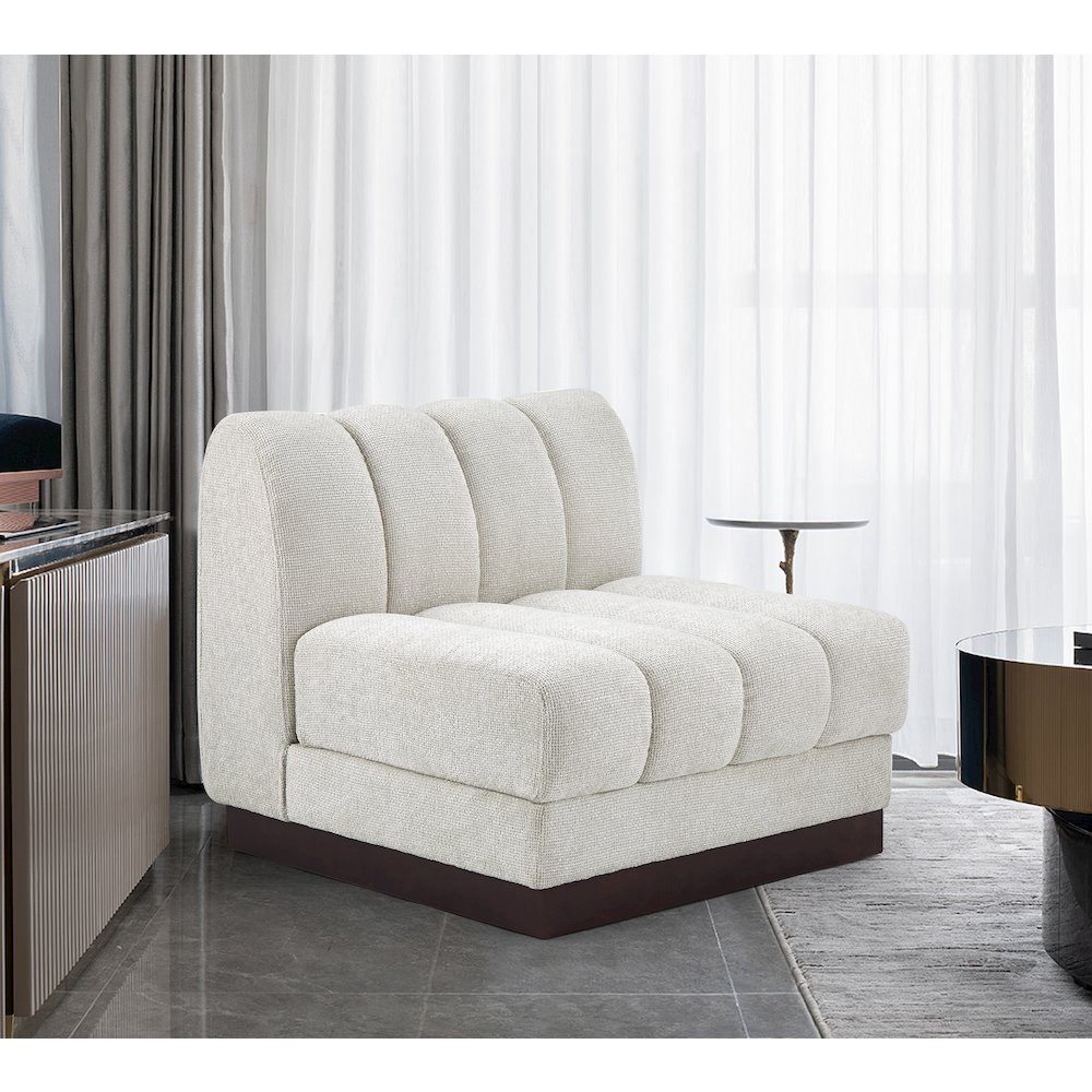 Quinn Cream Chenille Fabric Armless Chair. Picture 2