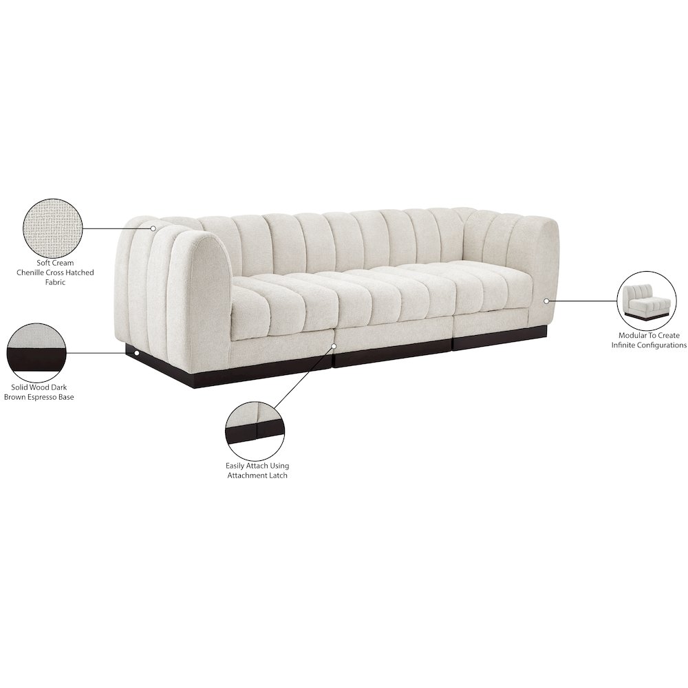 Quinn Cream Chenille Fabric Modular Sofa. Picture 11