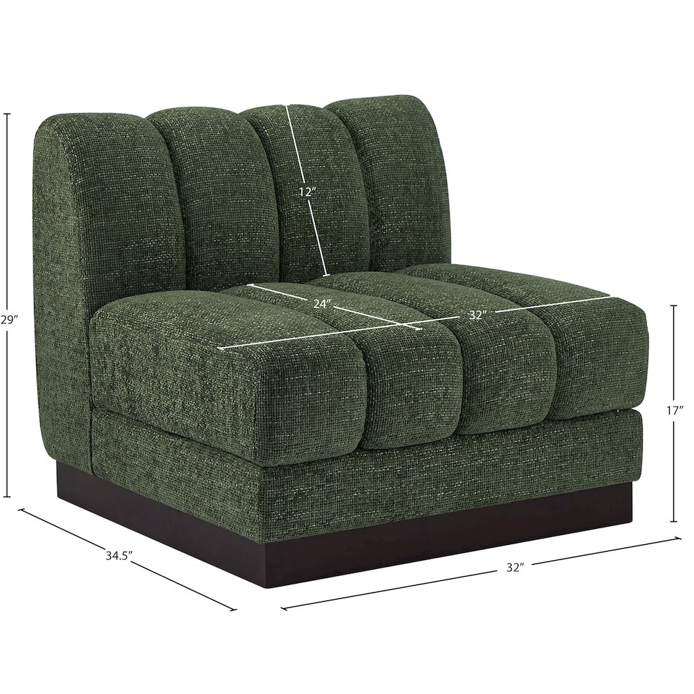 Quinn Green Chenille Fabric Armless Chair. Picture 10