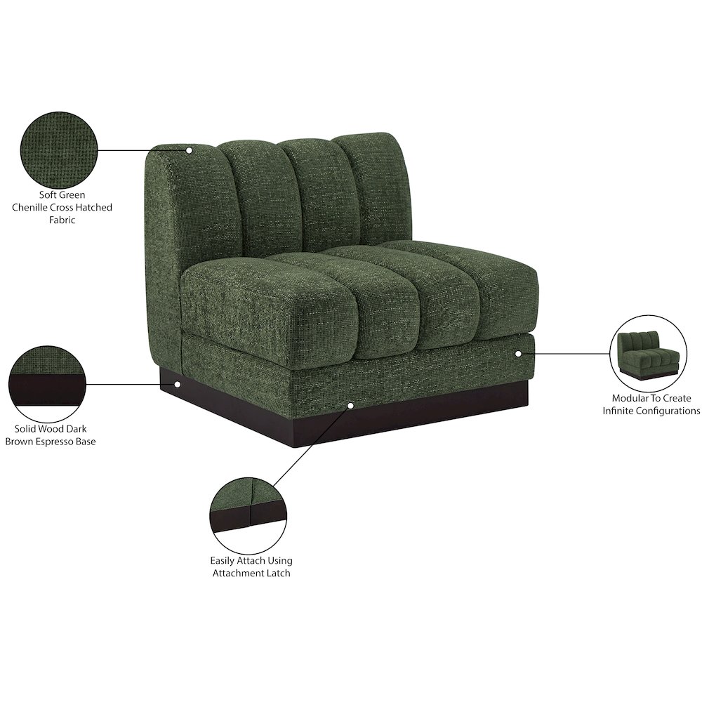 Quinn Green Chenille Fabric Armless Chair. Picture 11