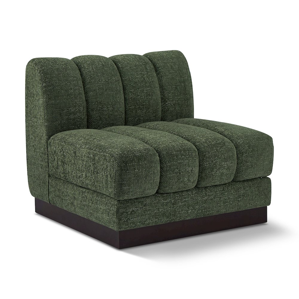 Quinn Green Chenille Fabric Armless Chair. Picture 1