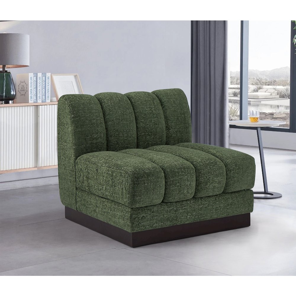 Quinn Green Chenille Fabric Armless Chair. Picture 2