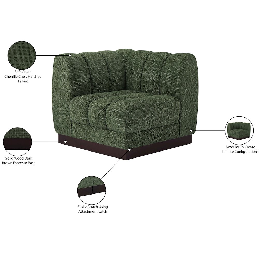 Quinn Green Chenille Fabric Corner Chair. Picture 10