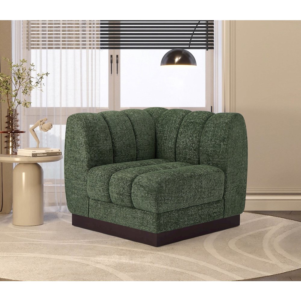 Quinn Green Chenille Fabric Corner Chair. Picture 2