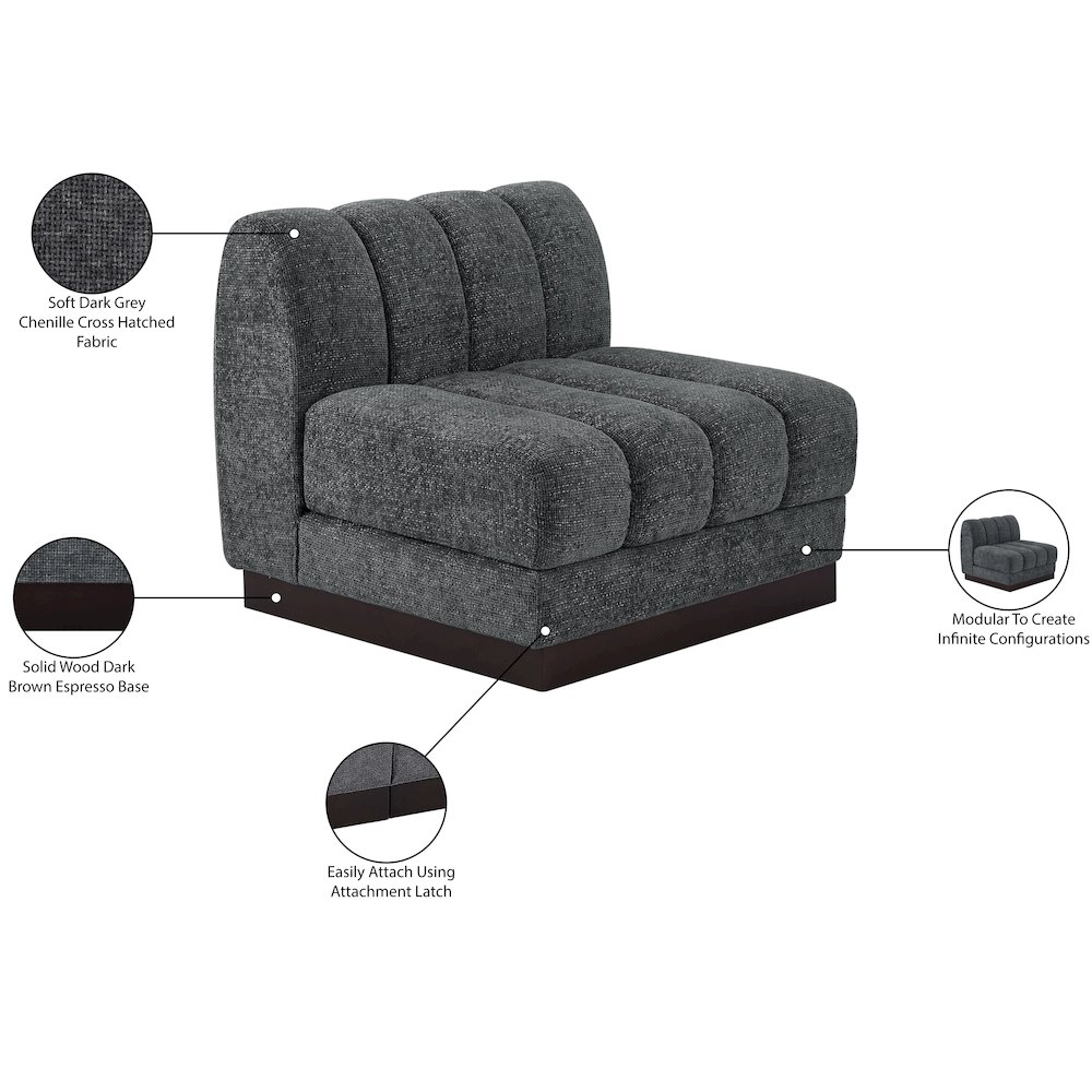 Quinn Grey Chenille Fabric Armless Chair. Picture 11