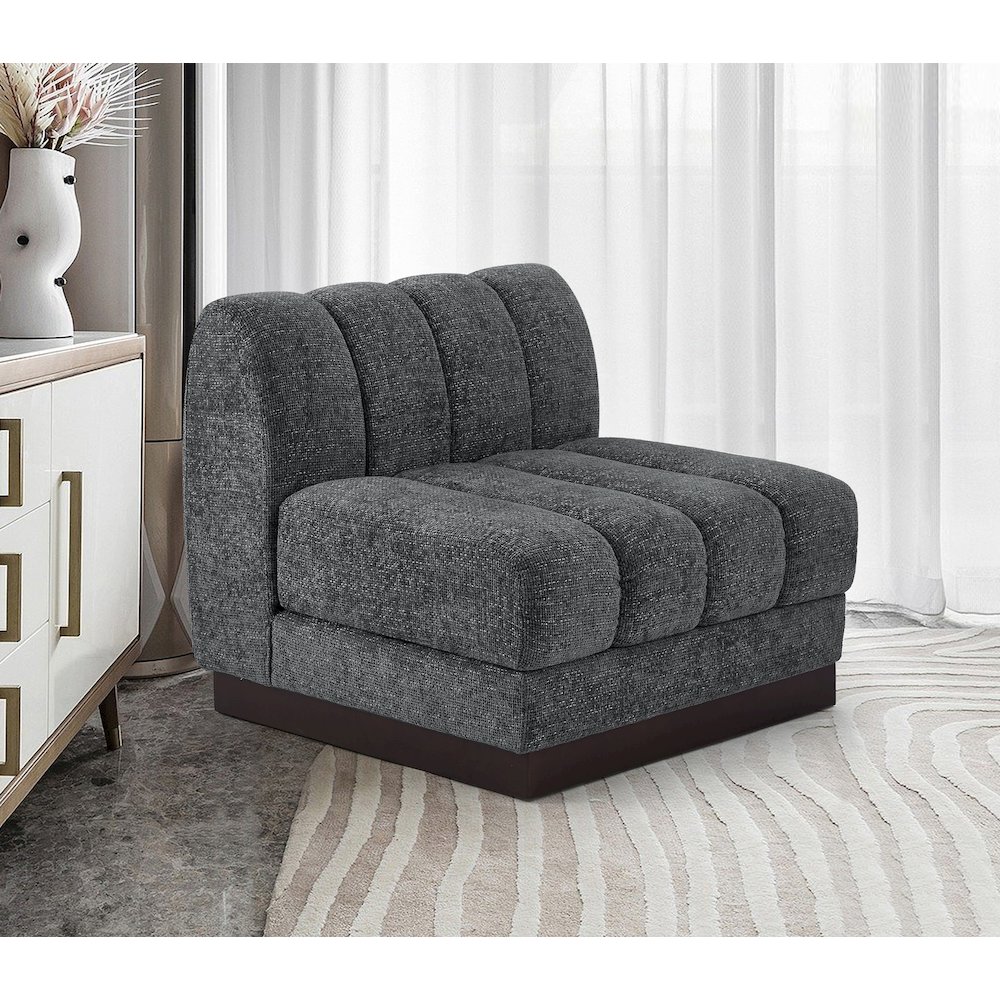 Quinn Grey Chenille Fabric Armless Chair. Picture 2