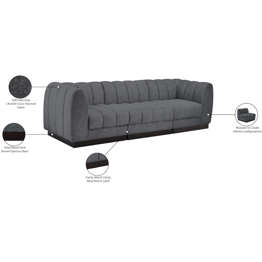 Quinn Grey Chenille Fabric Modular Sofa. Picture 11