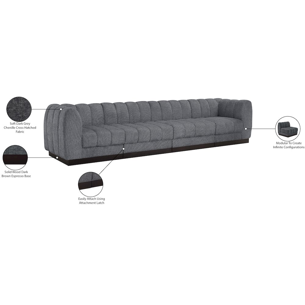 Quinn Grey Chenille Fabric Modular Sofa. Picture 11