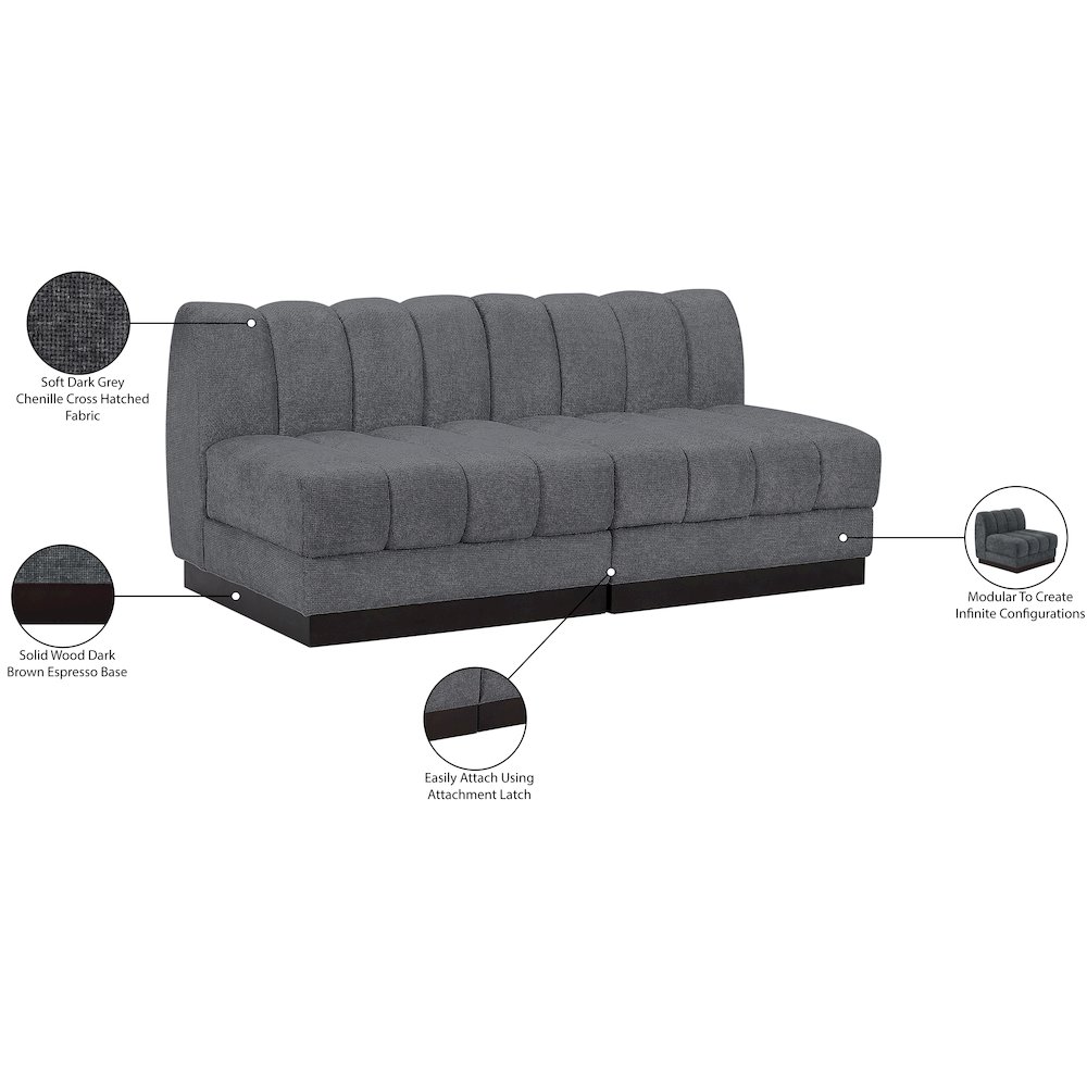 Quinn Grey Chenille Fabric Modular Sofa. Picture 11