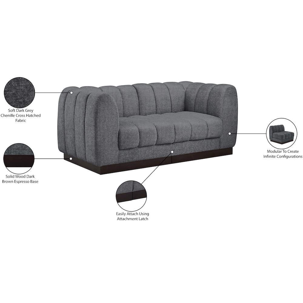 Quinn Grey Chenille Fabric Modular Sofa. Picture 11