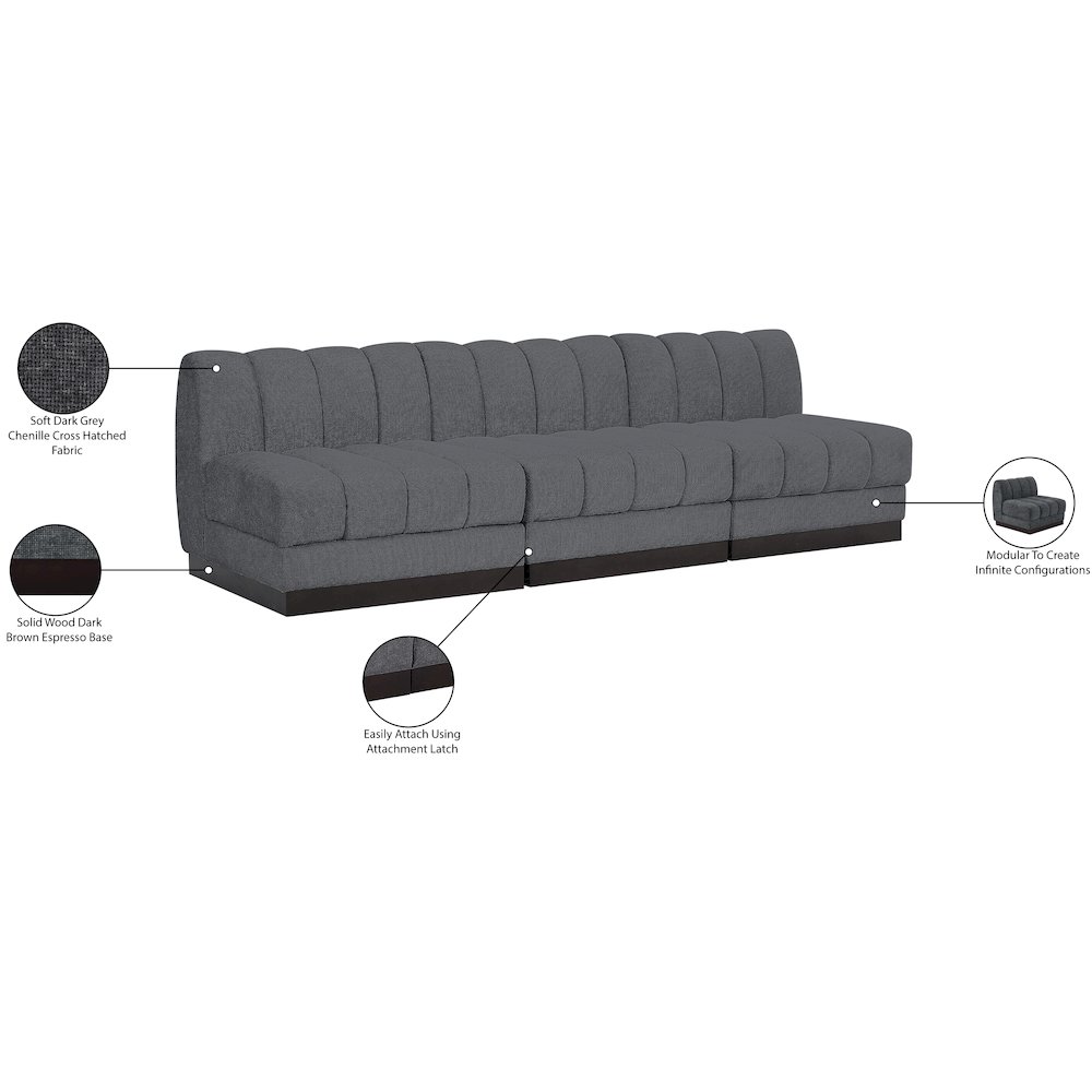 Quinn Grey Chenille Fabric Modular Sofa. Picture 11