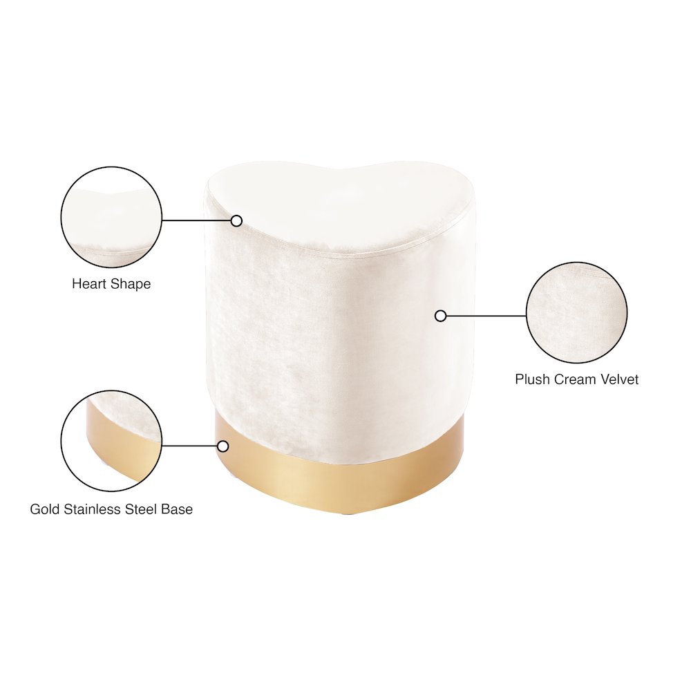Heart Cream Velvet Ottoman/Stool. Picture 4