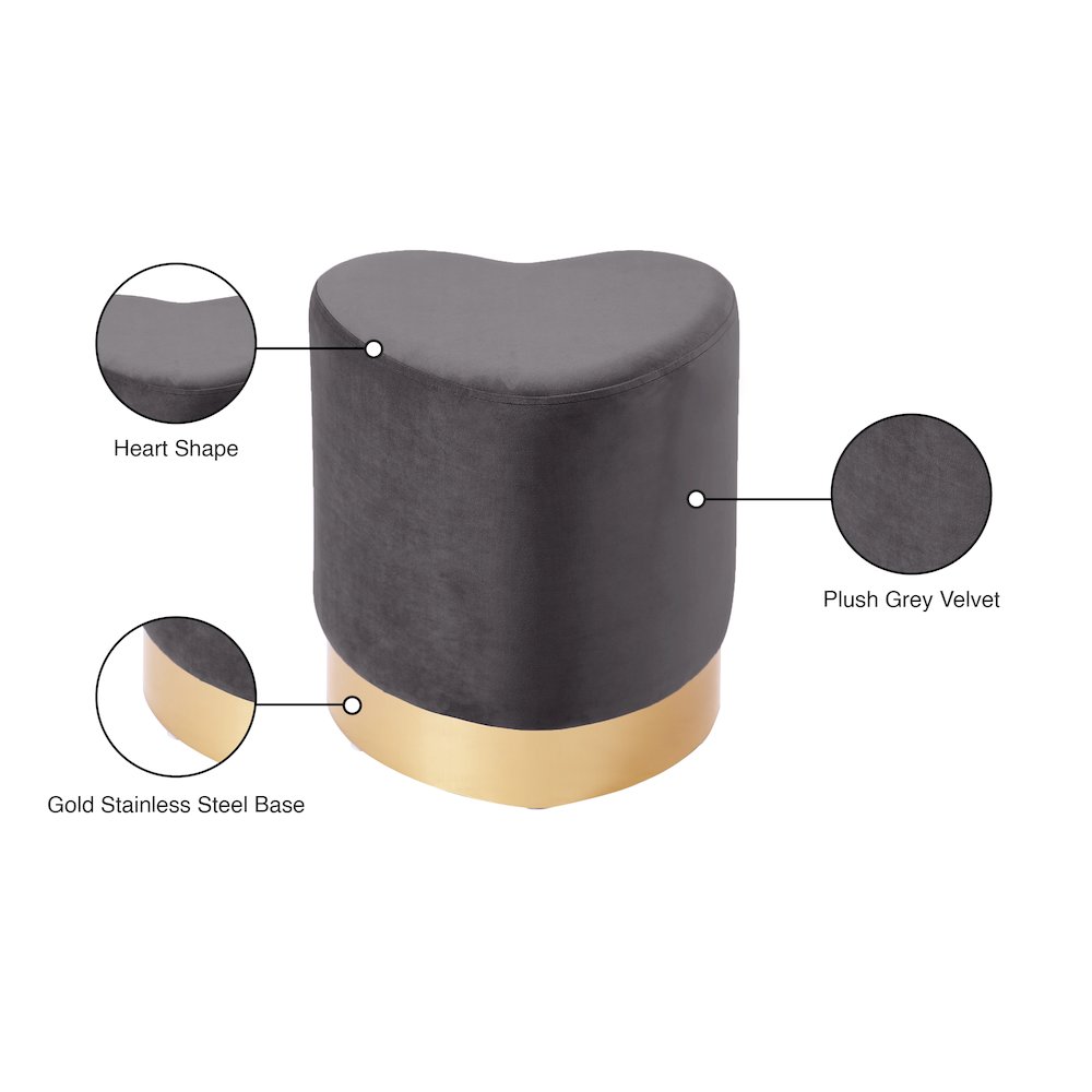 Heart Grey Velvet Ottoman/Stool. Picture 4