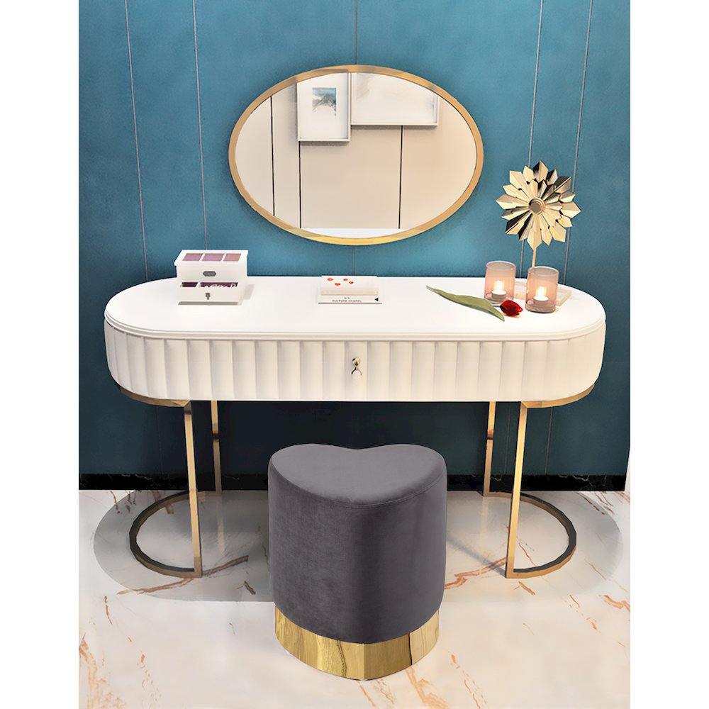 Heart Grey Velvet Ottoman/Stool. Picture 2