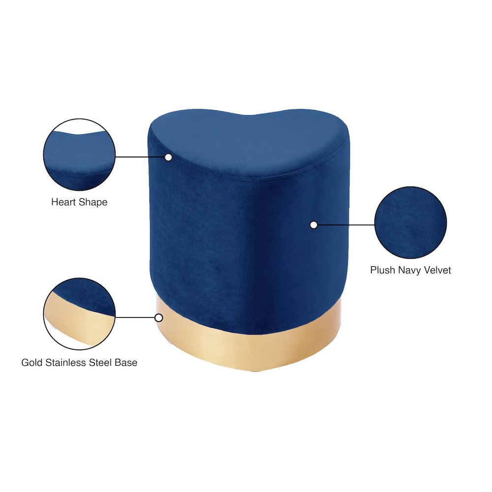 Heart Navy Velvet Ottoman/Stool. Picture 4