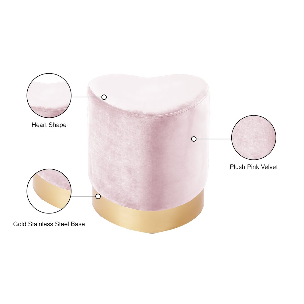 Heart Pink Velvet Ottoman/Stool. Picture 4