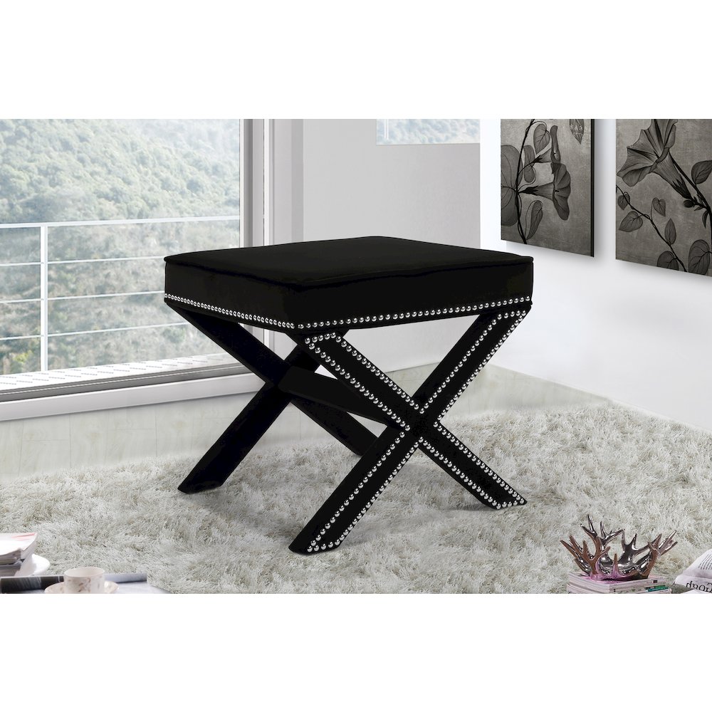 Nixon Black Velvet Ottoman/Bench. Picture 2