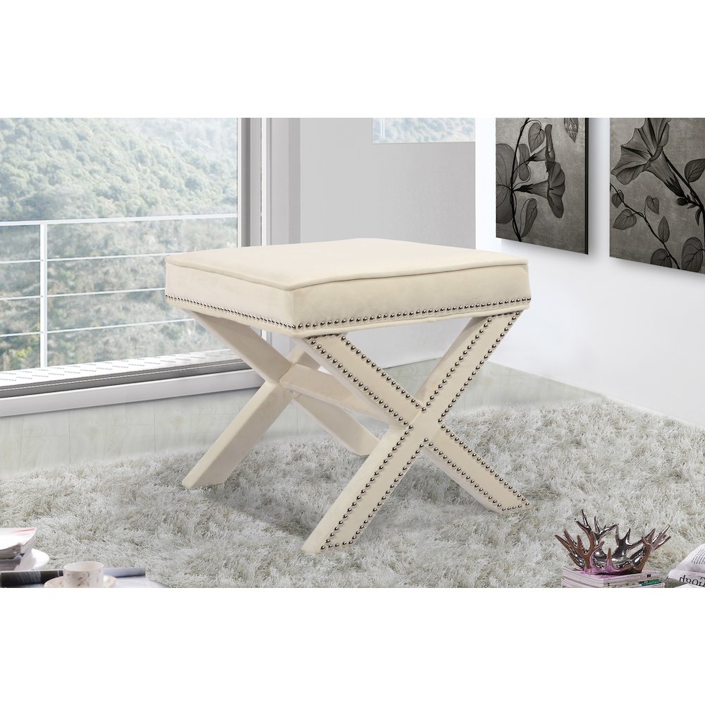 Nixon Cream Velvet Ottoman/Bench. Picture 2