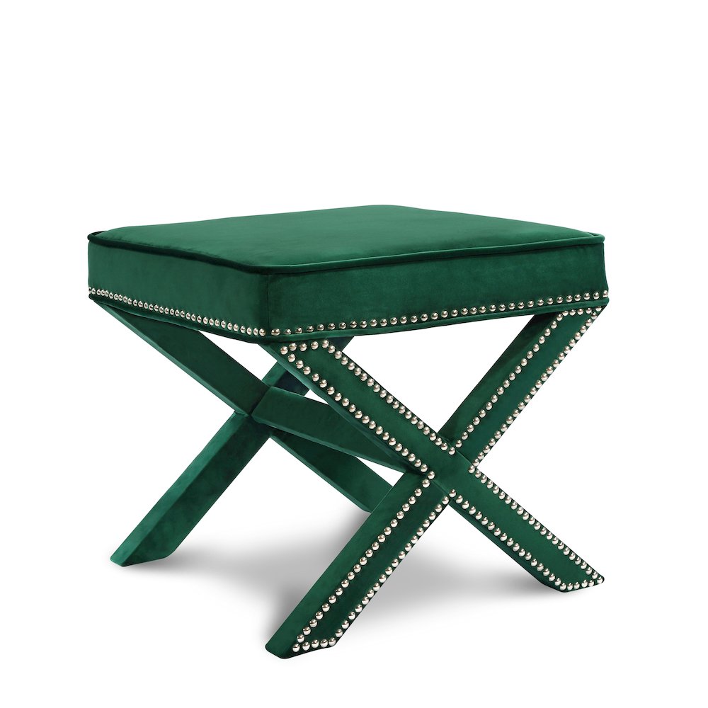 Nixon Green Velvet Ottoman/Bench. Picture 1