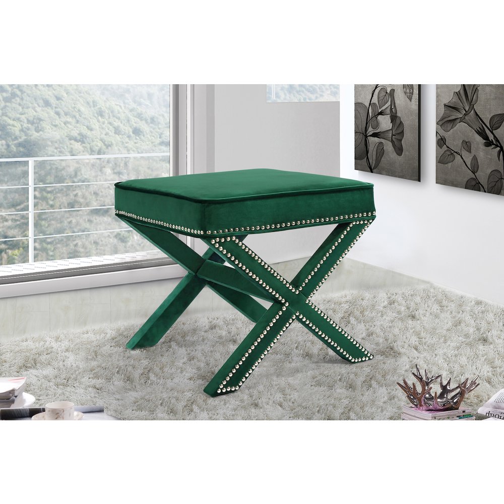 Nixon Green Velvet Ottoman/Bench. Picture 2