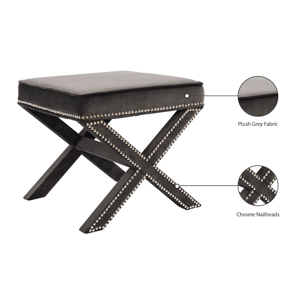 Nixon Grey Velvet Ottoman/Bench. Picture 5