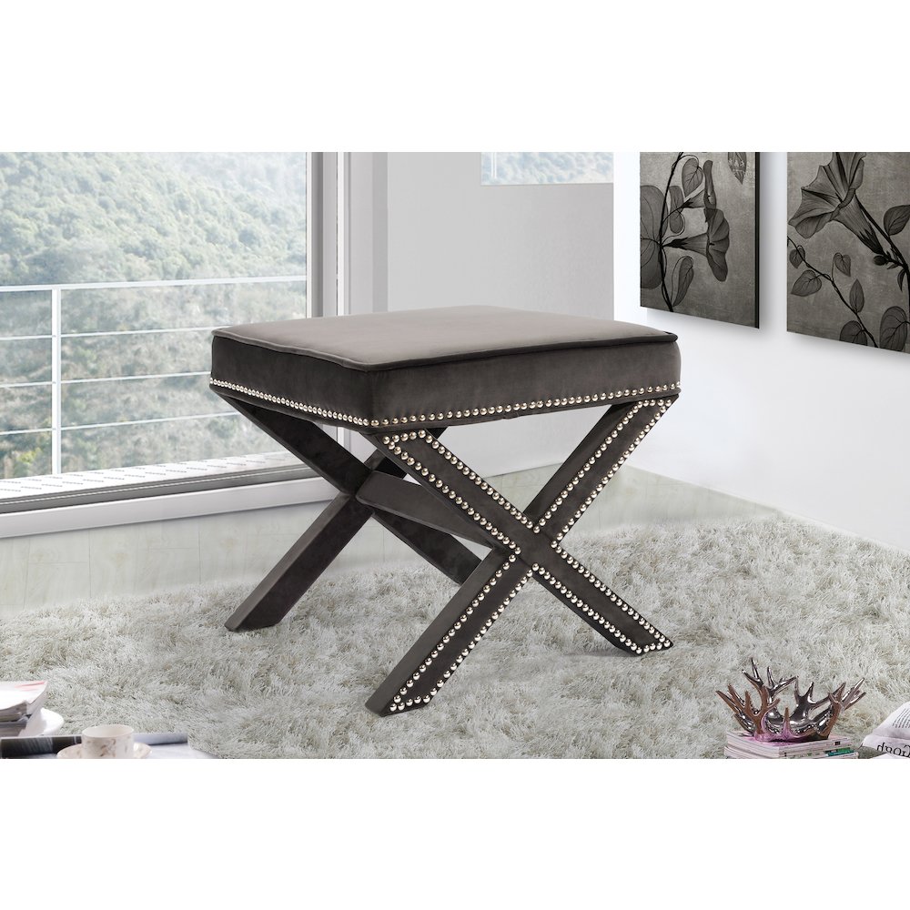 Nixon Grey Velvet Ottoman/Bench. Picture 2