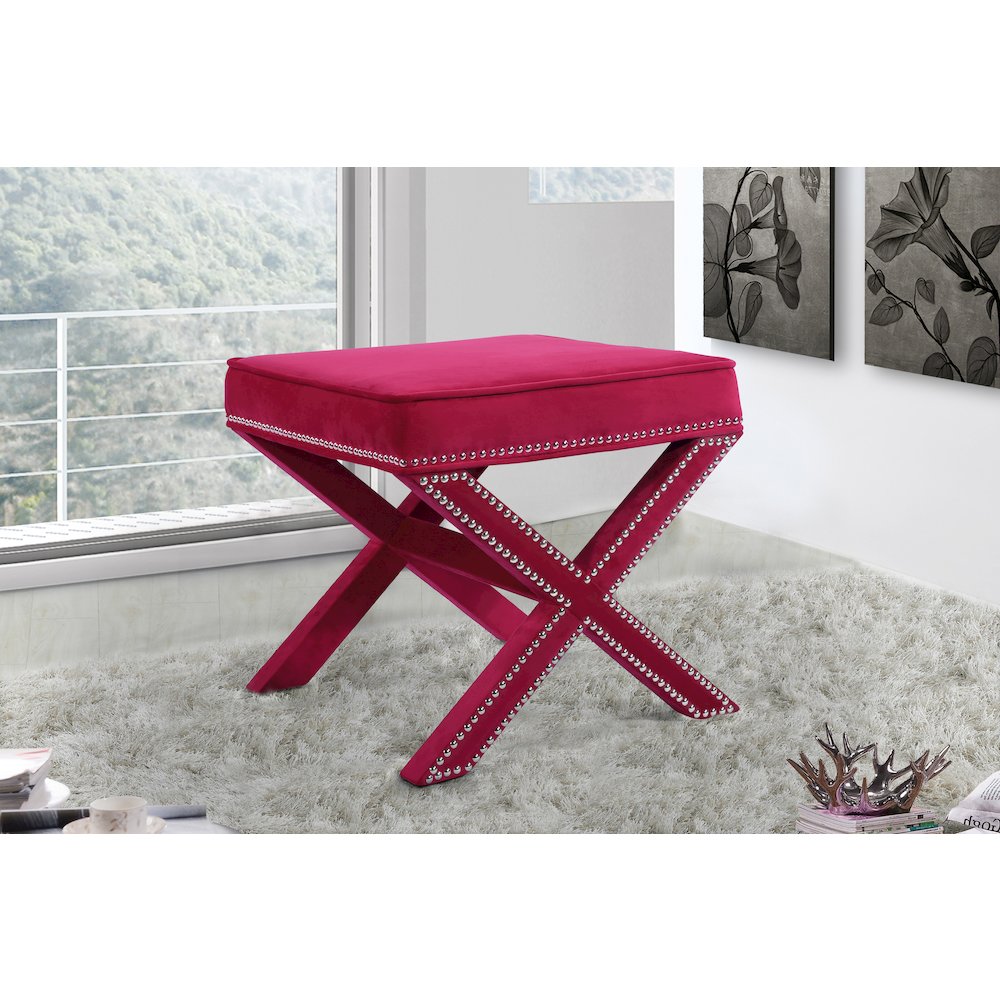 Nixon Pink Velvet Ottoman/Bench. Picture 2