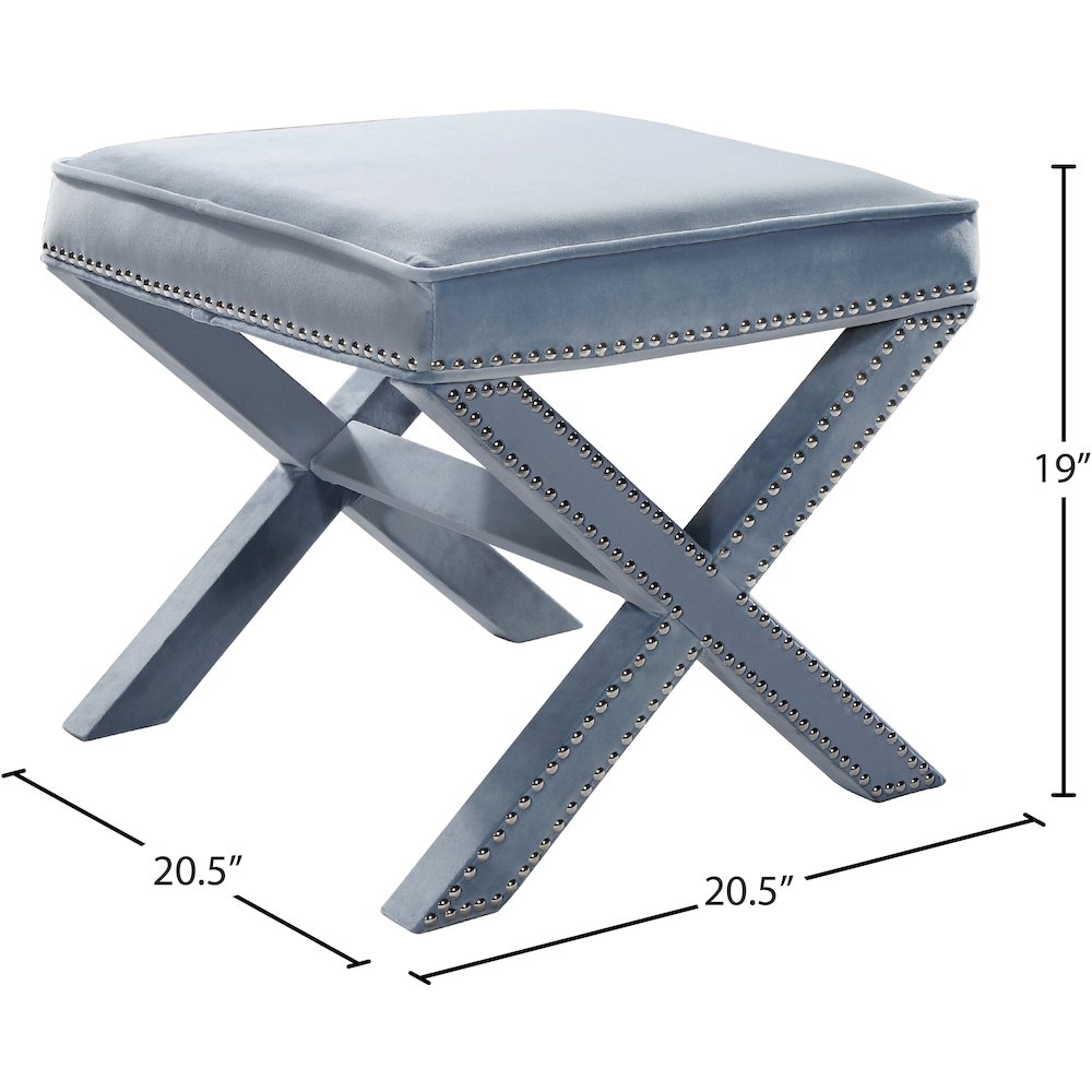Nixon Sky Blue Velvet Ottoman/Bench. Picture 3