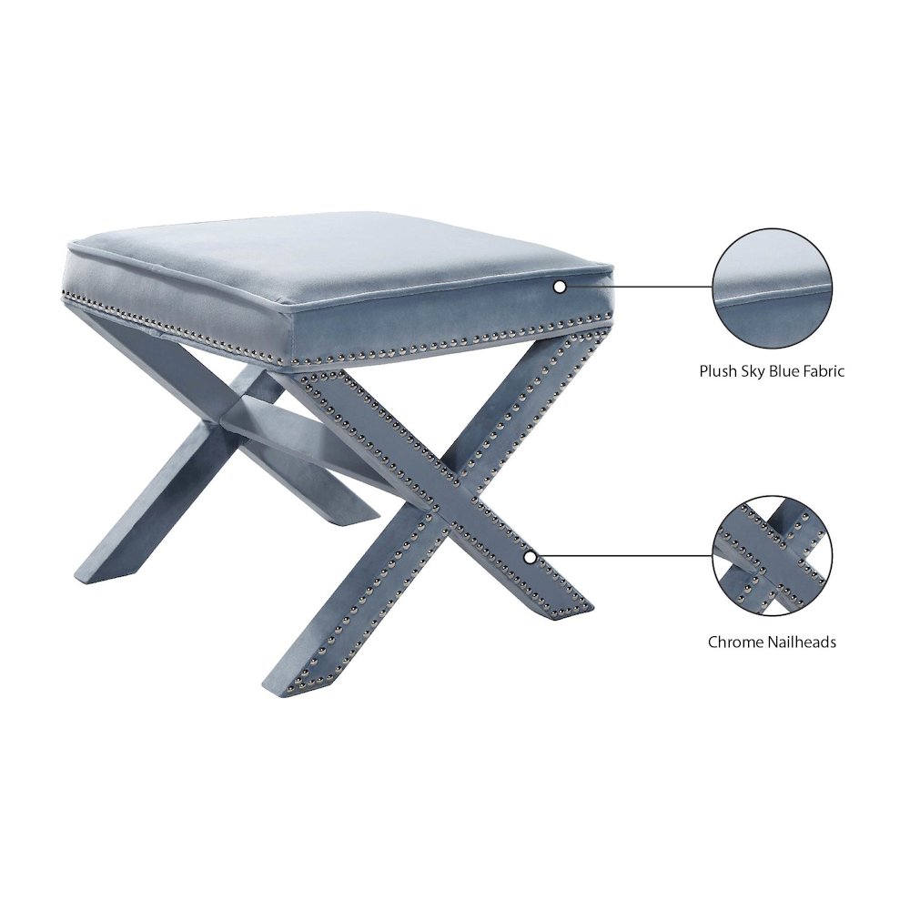 Nixon Sky Blue Velvet Ottoman/Bench. Picture 4