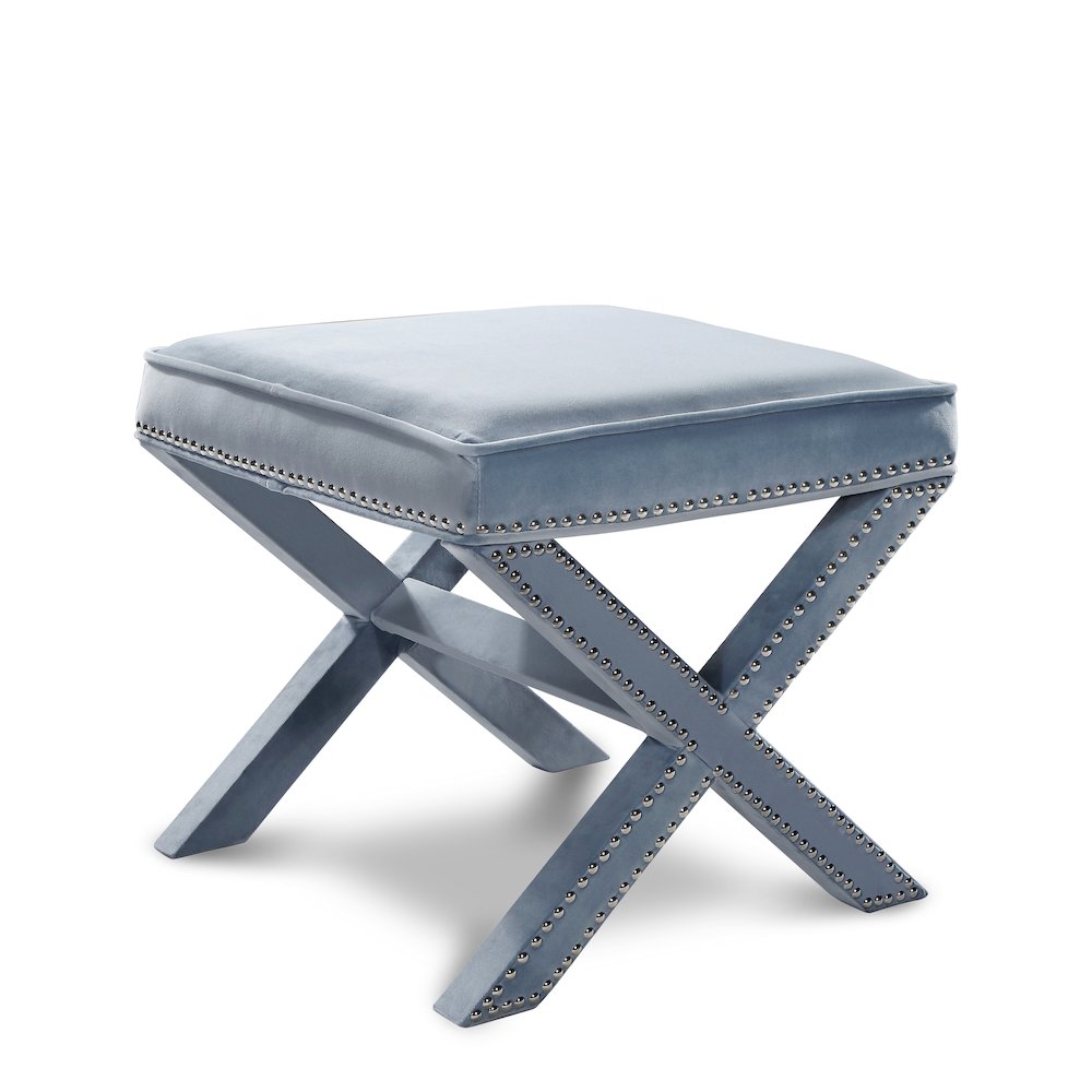 Nixon Sky Blue Velvet Ottoman/Bench. Picture 1