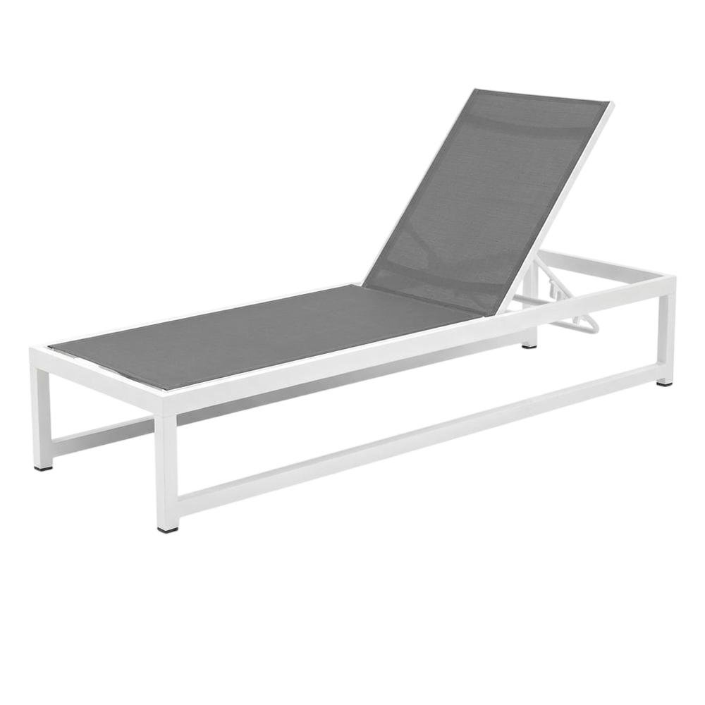 Gray Mesh Fabric Outdoor Chaise Lounge, Adjustable Height, Contemporary. Picture 1