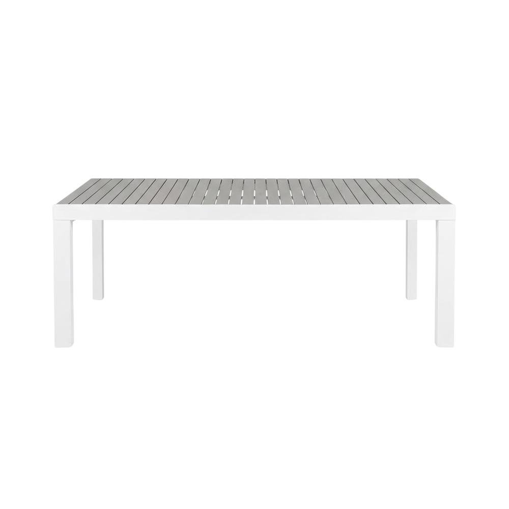 Gray Wood Look Outdoor Patio Dining Table With Adjustable Width And White Finish. Picture 4