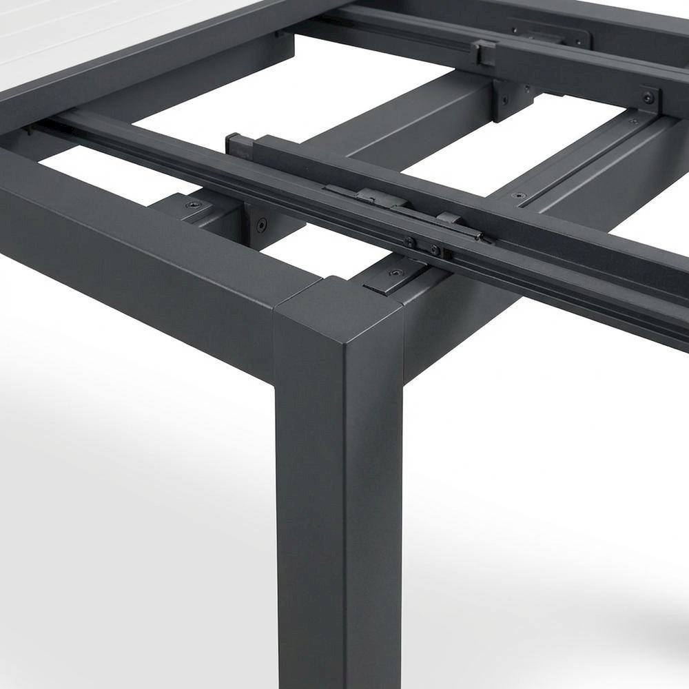 White Wood Look Patio Dining Table With Aluminum Frame And Adjustable Width. Picture 6
