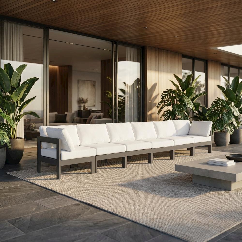 White Fabric Outdoor Patio Modular Sofa, Contemporary Style, Cushioned Seating. Picture 2