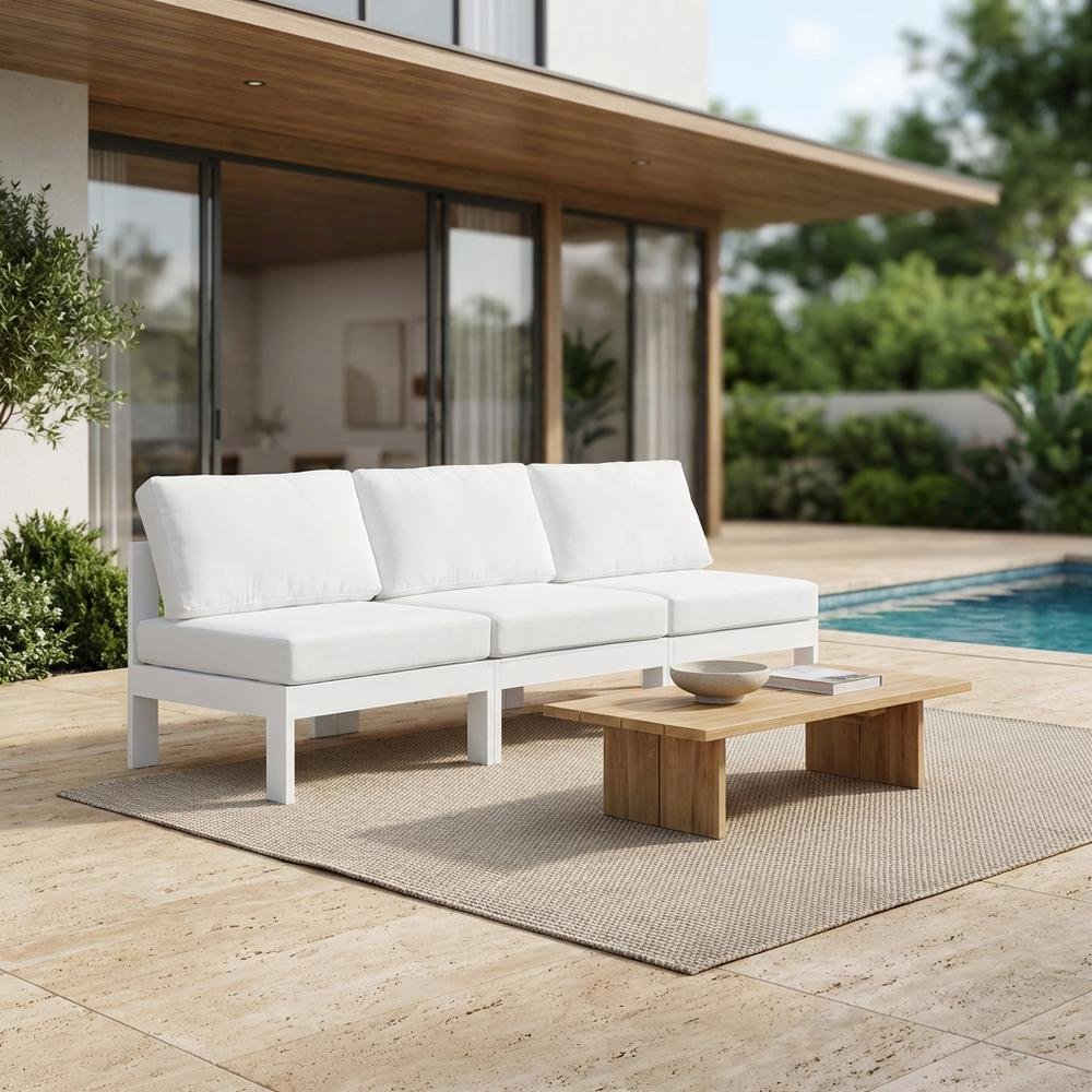 White Fabric Outdoor Patio Modular Sofa With Contemporary Style. Picture 3