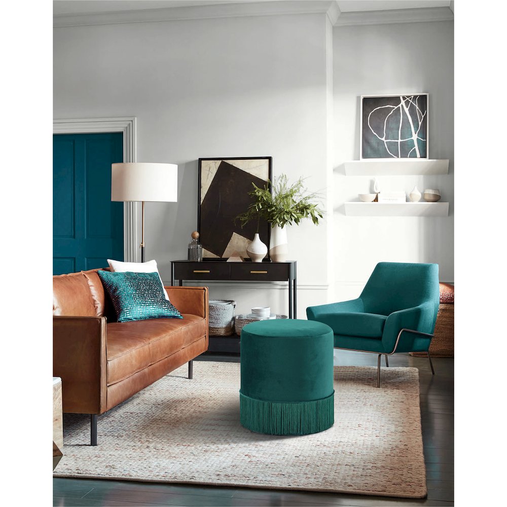 Teddy Green Velvet Ottoman/Stool. Picture 2