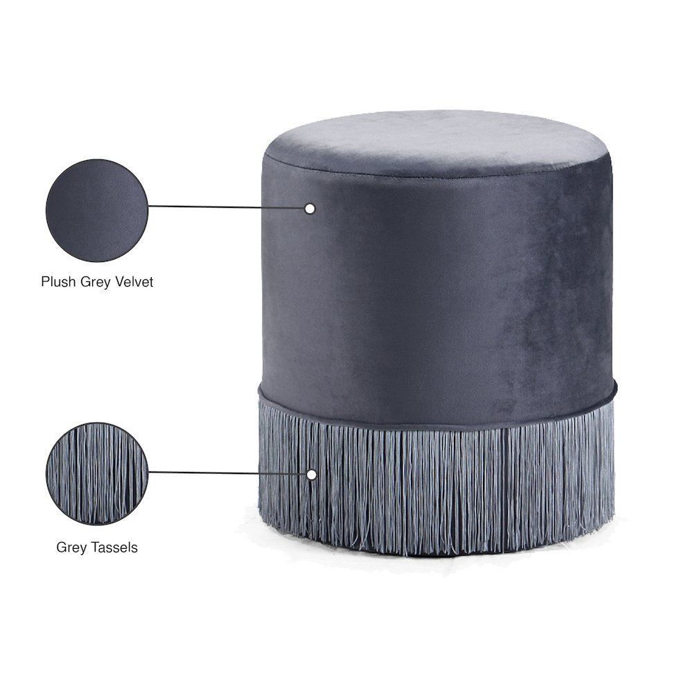 Teddy Grey Velvet Ottoman/Stool. Picture 4