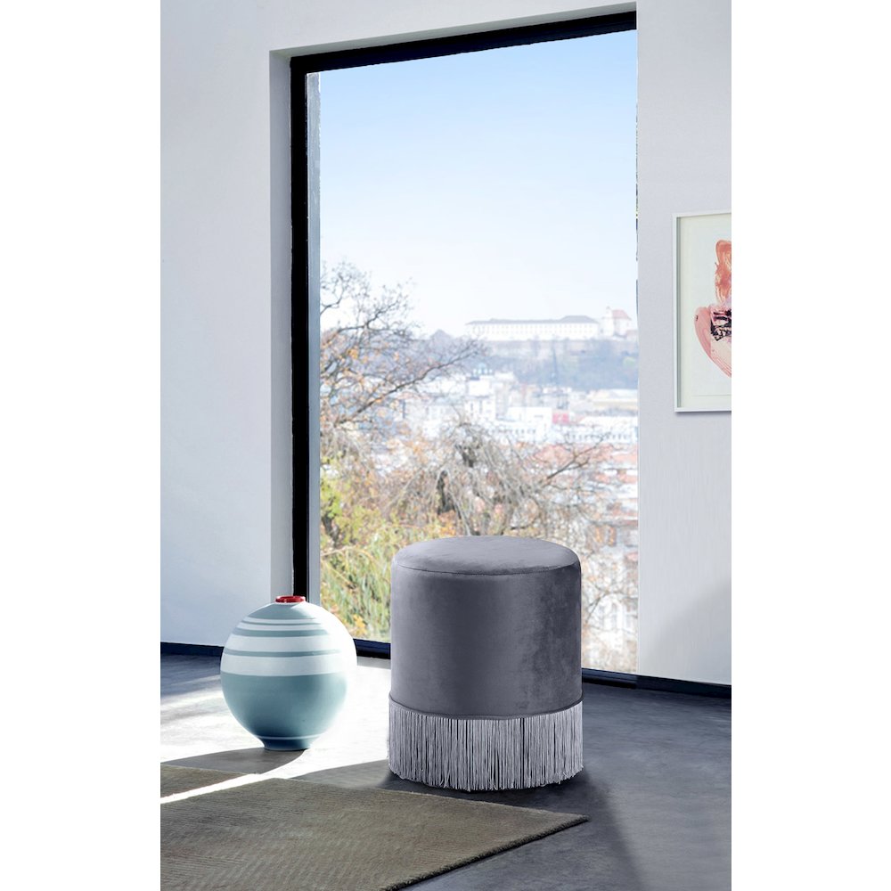 Teddy Grey Velvet Ottoman/Stool. Picture 2
