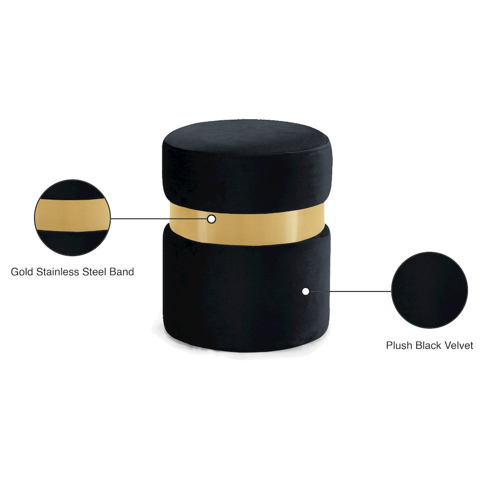 Hailey Black Velvet Ottoman/Stool. Picture 4