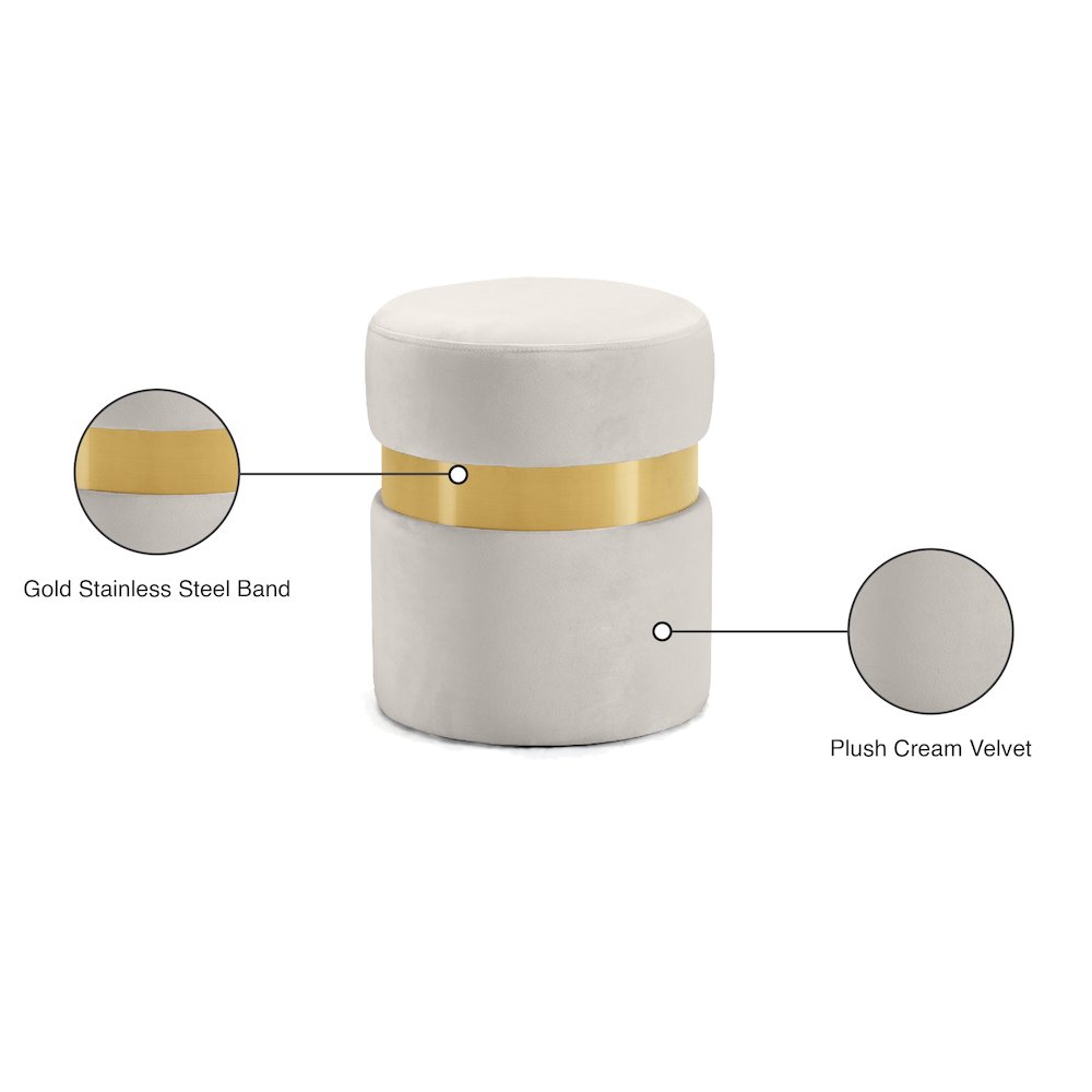 Hailey Cream Velvet Ottoman/Stool. Picture 4