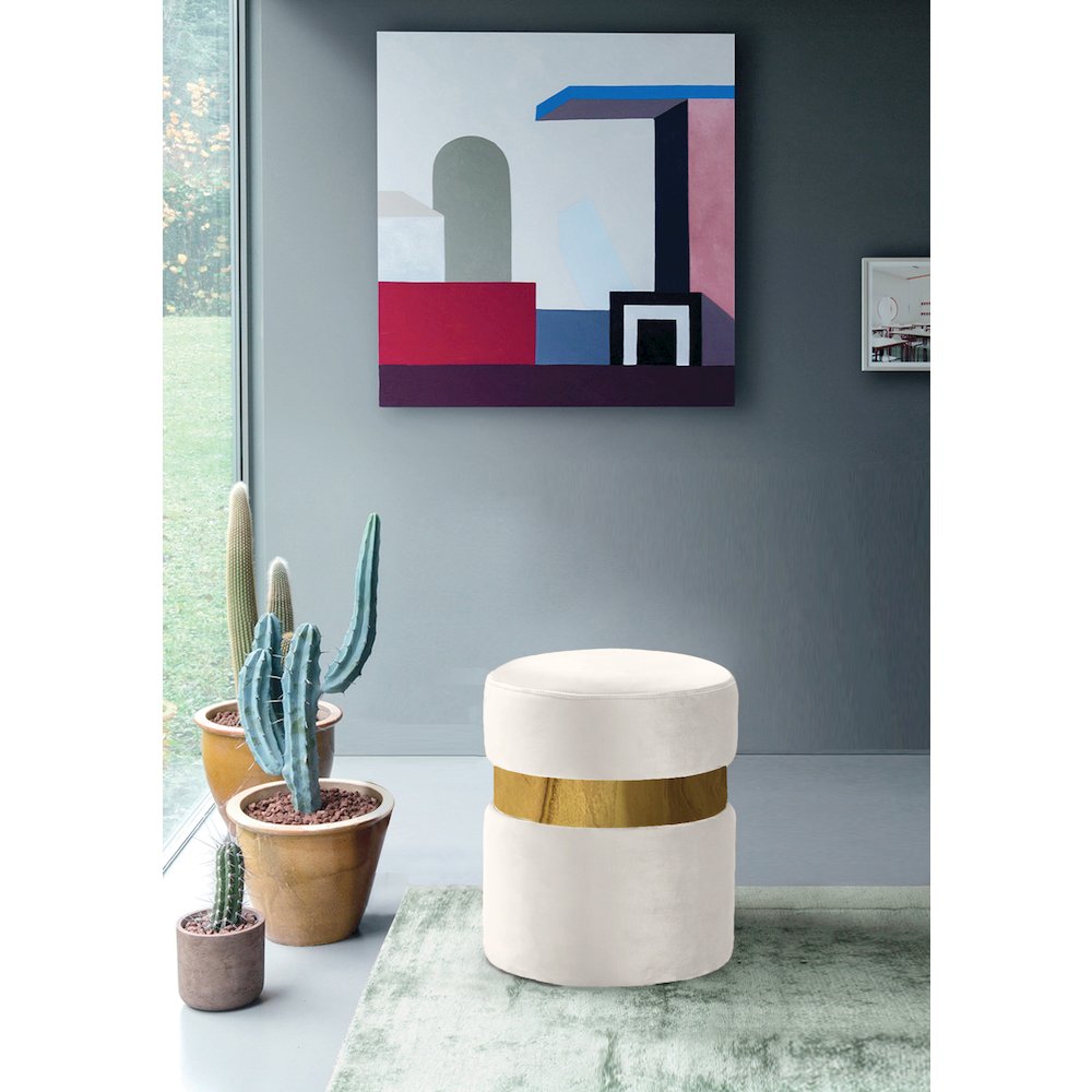 Hailey Cream Velvet Ottoman/Stool. Picture 2