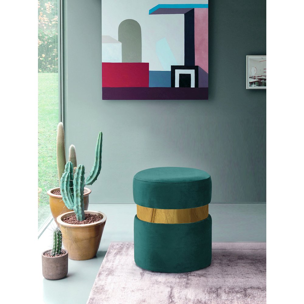 Hailey Green Velvet Ottoman/Stool. Picture 2