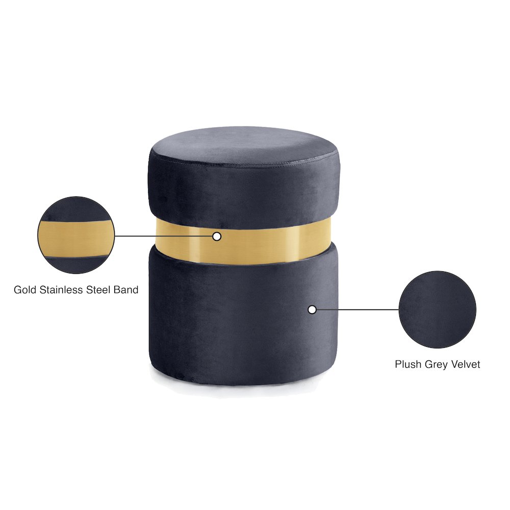 Hailey Grey Velvet Ottoman/Stool. Picture 4