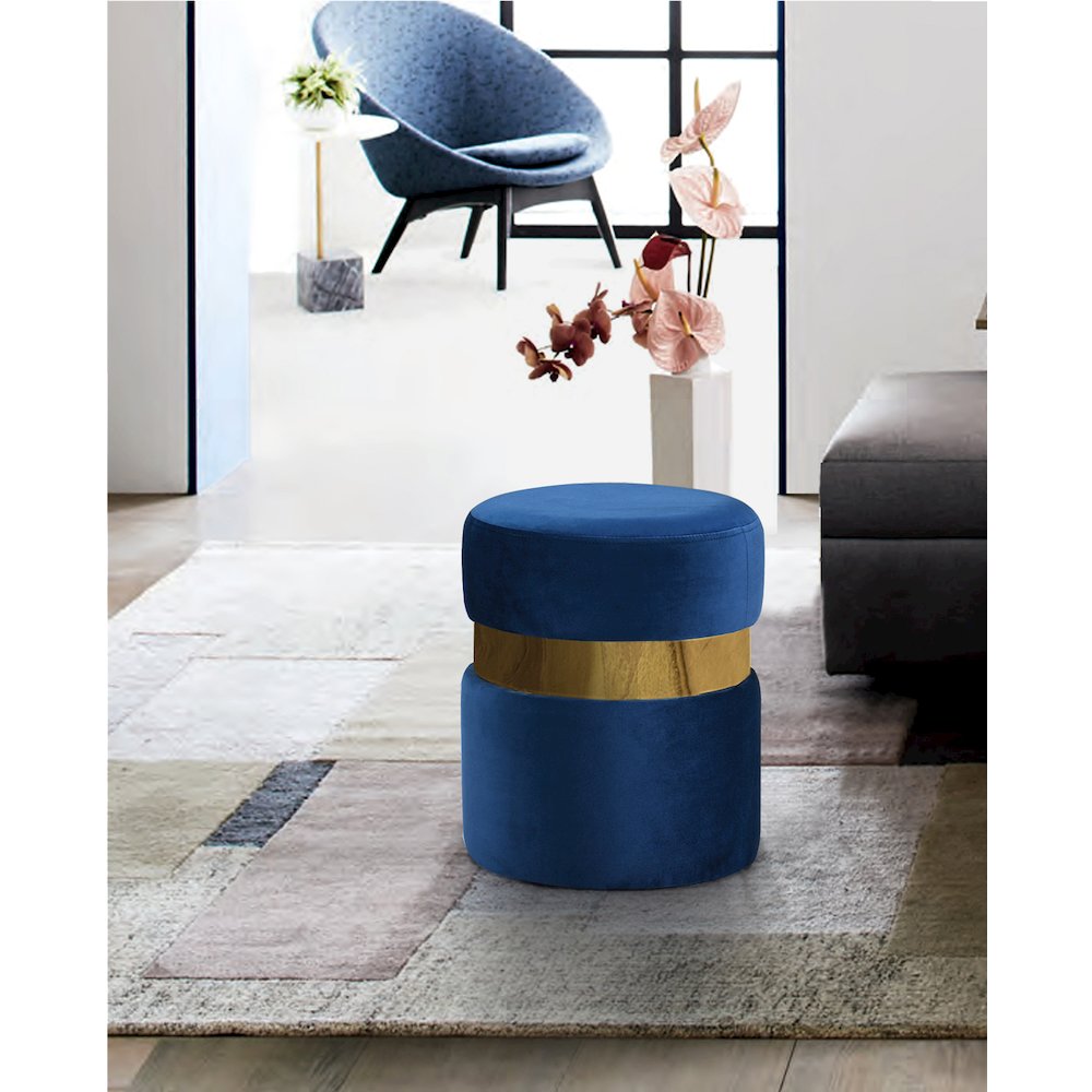 Hailey Navy Velvet Ottoman/Stool. Picture 2
