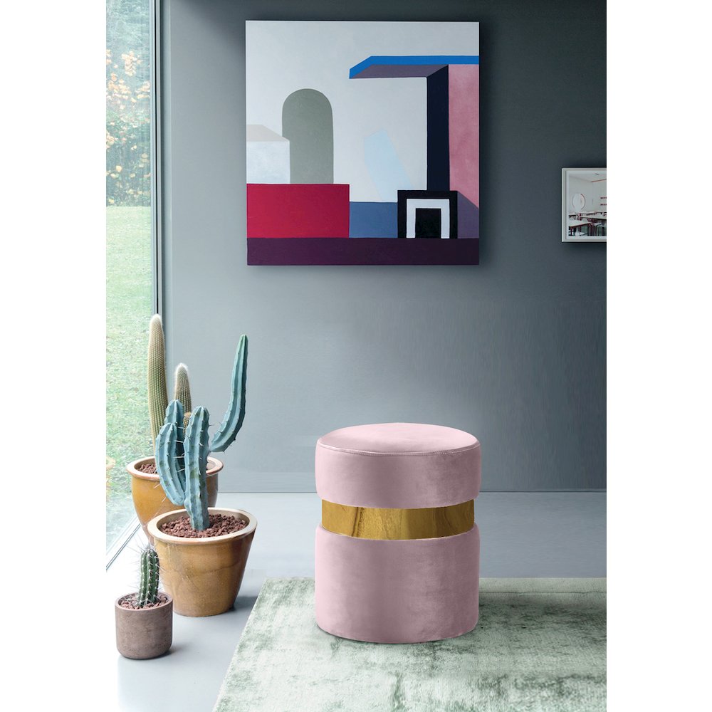Hailey Pink Velvet Ottoman/Stool. Picture 2