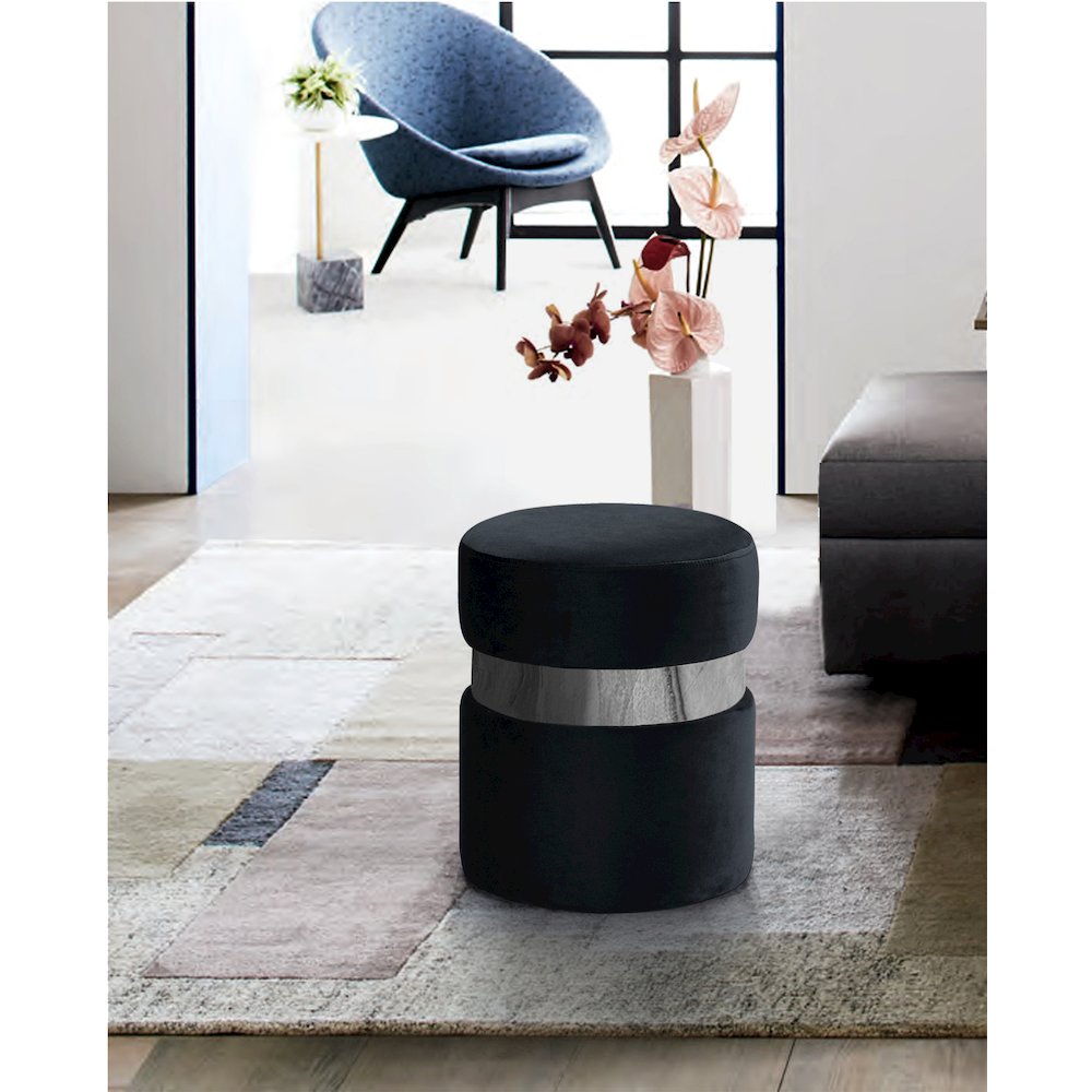 Hailey Black Velvet Ottoman/Stool. Picture 2
