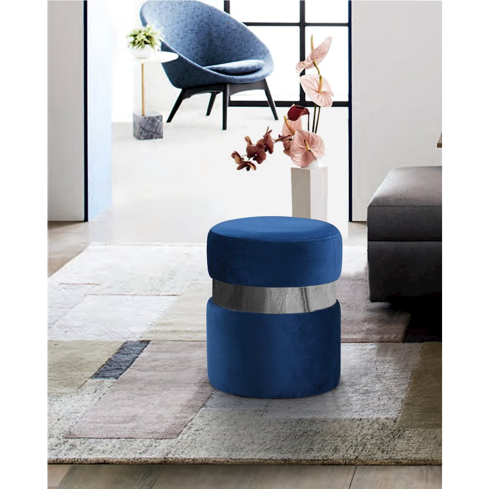 Hailey Navy Velvet Ottoman/Stool. Picture 2