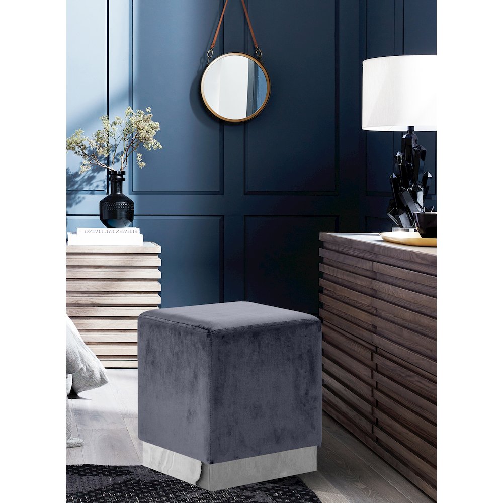 Jax Grey Velvet Ottoman/Stool. Picture 2