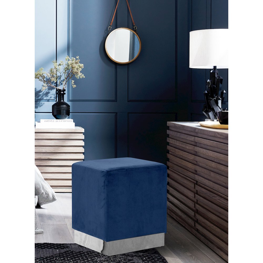 Jax Navy Velvet Ottoman/Stool. Picture 2
