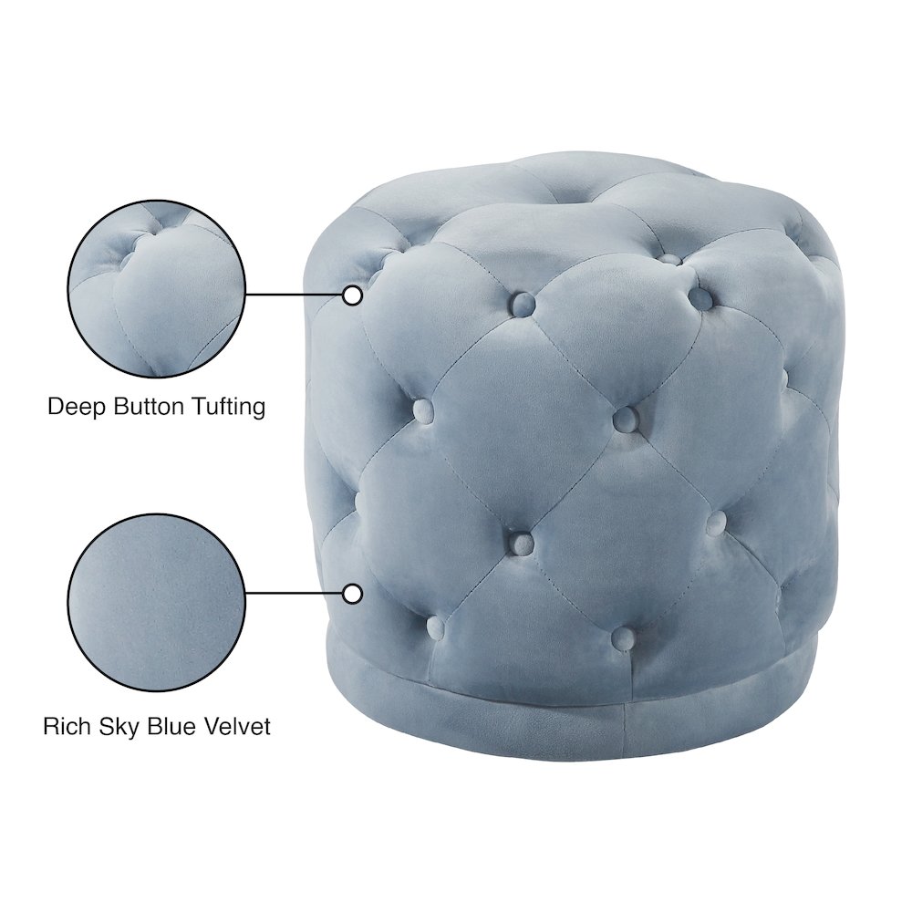 Harper Sky Blue Velvet Ottoman/Stool. Picture 4